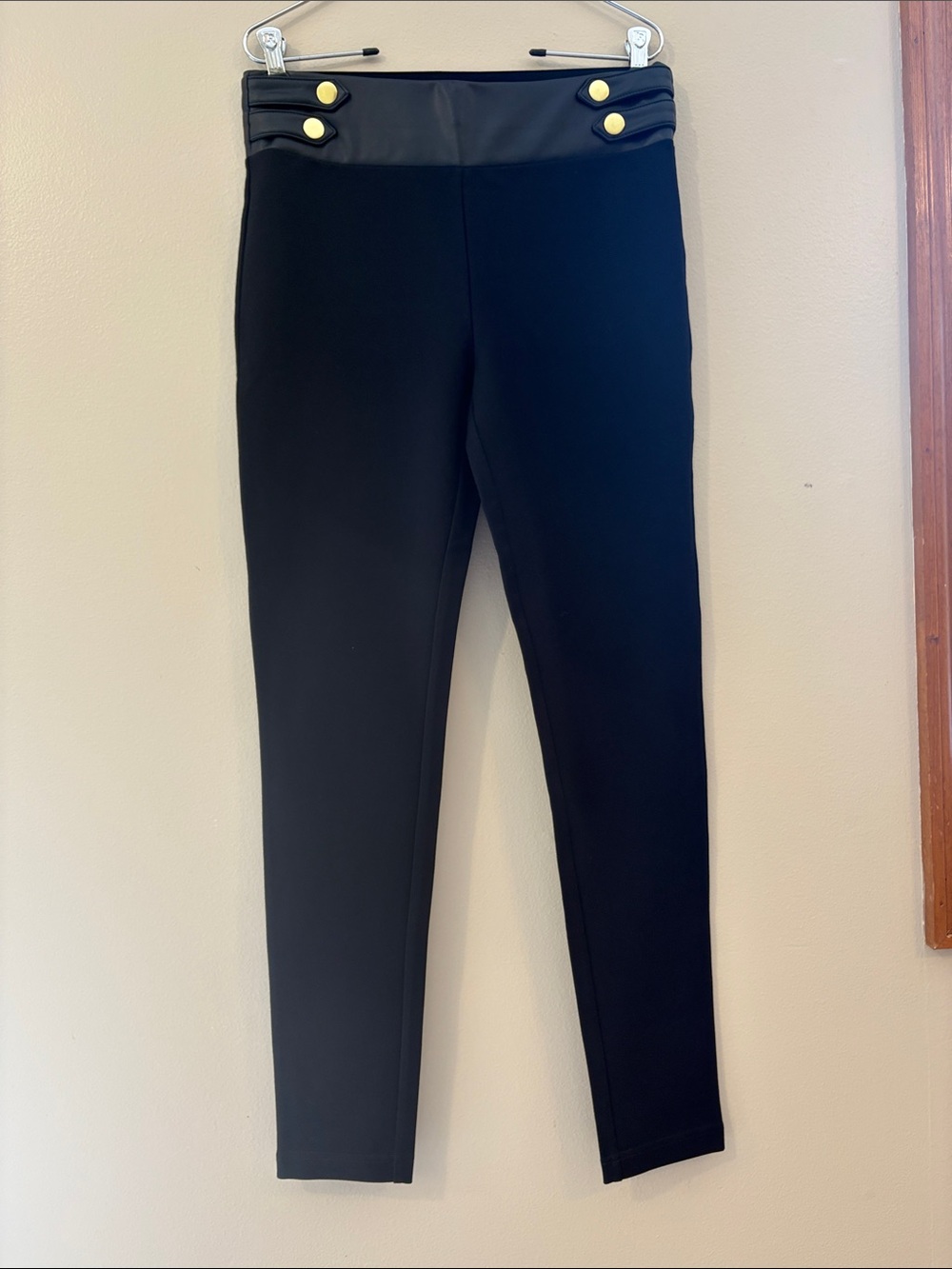 INC Black Equestrian Riding Pants Faux Leather Trim Leggings